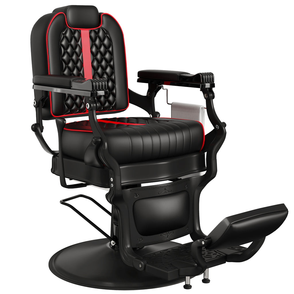 Diamond Stitched Barber Chair Red Reclining Salon Chair | Baasha