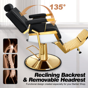 Baasha Gold Reclining Barber Chair BS-136